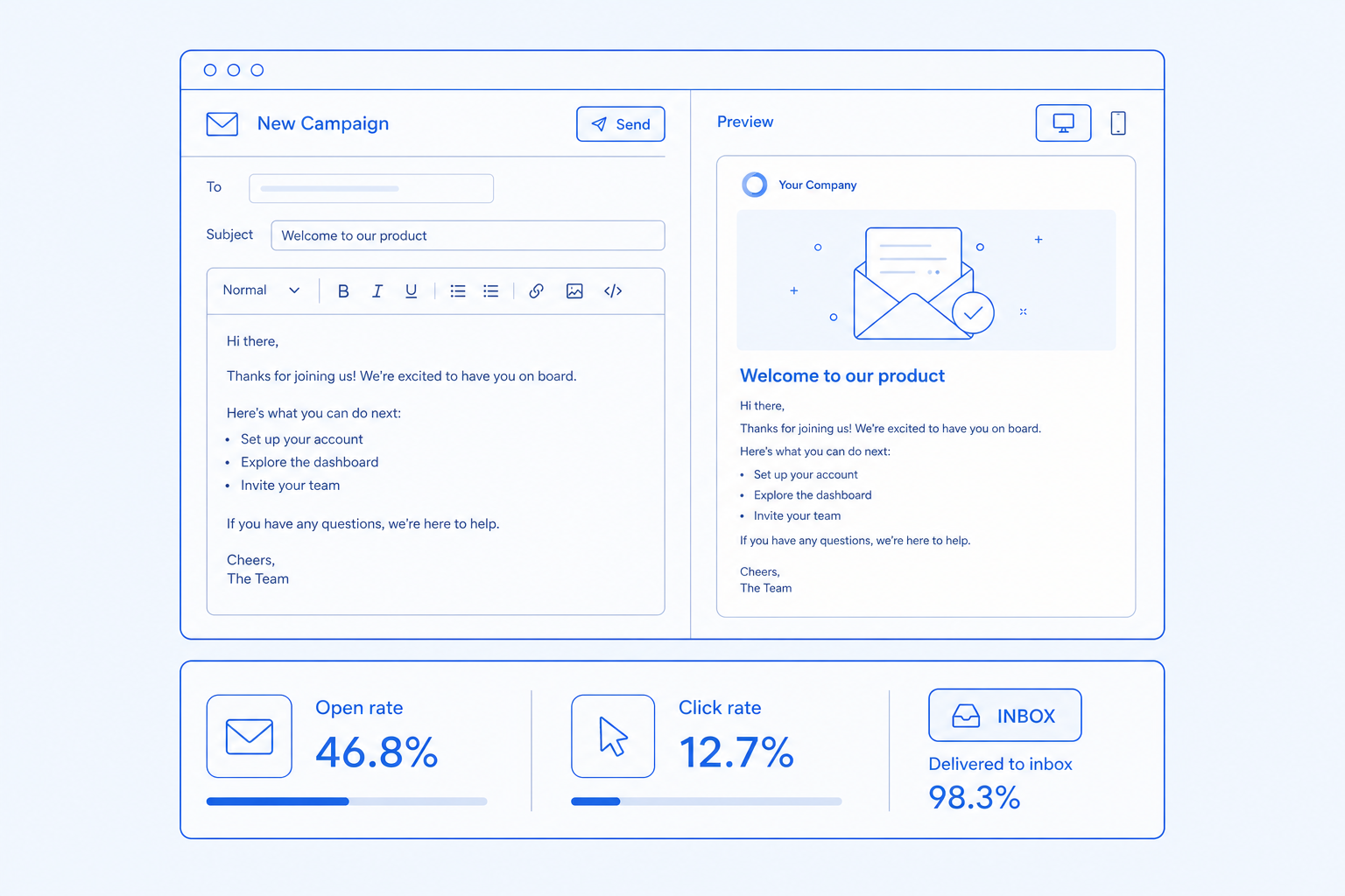 Email campaigns — Send mail that lands in the inbox.